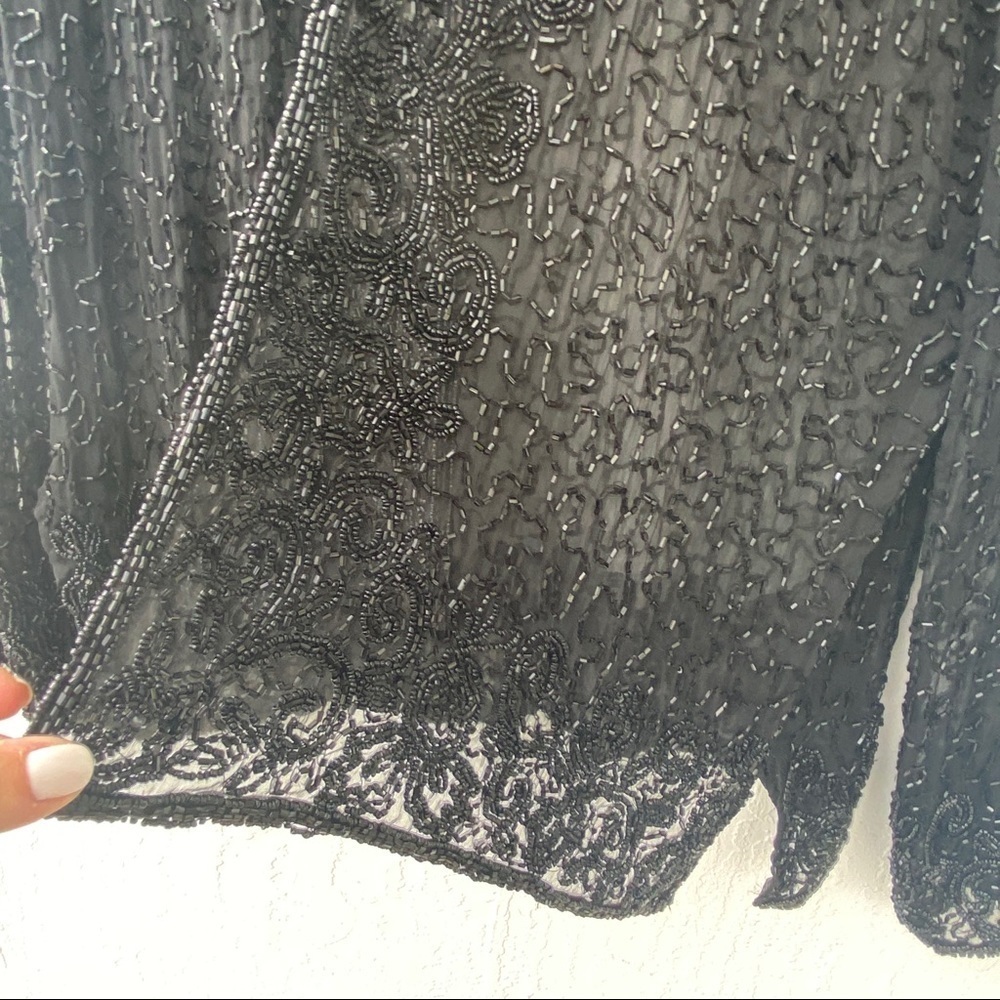 Vest sparkling sequins pearl black hand made mesh L - Picture 5 of 7